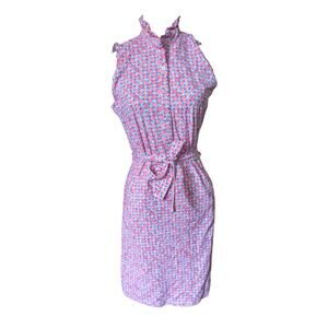 J McLaughlin Pink Blue Geo Print Catalina Cloth Sleeveless Dress Medium Preppy